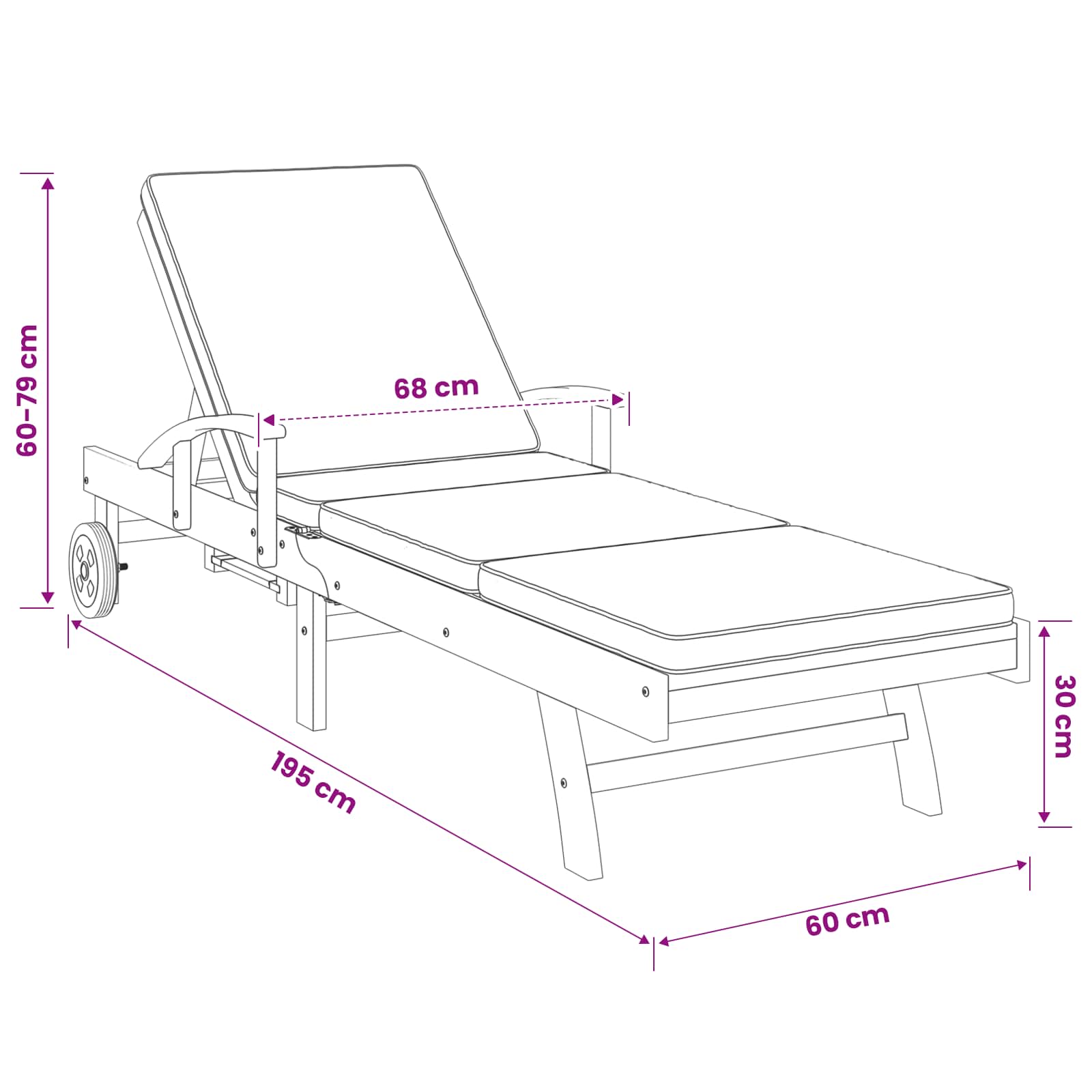 Sonnenliege mit Kissen 100% Polyester mit solidem Teak