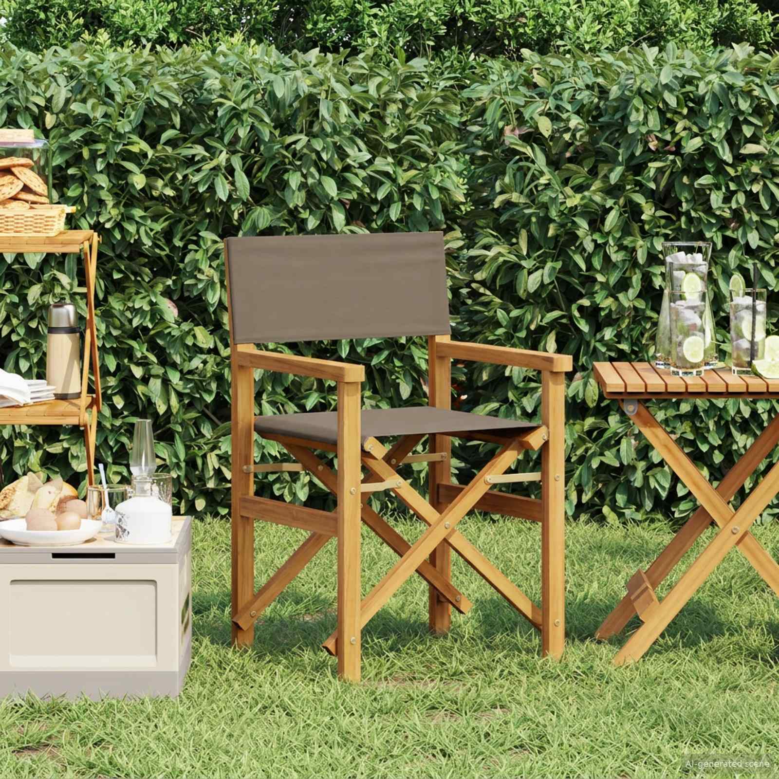 Regiestuhl Braun und Taupe Massives Teakholz
