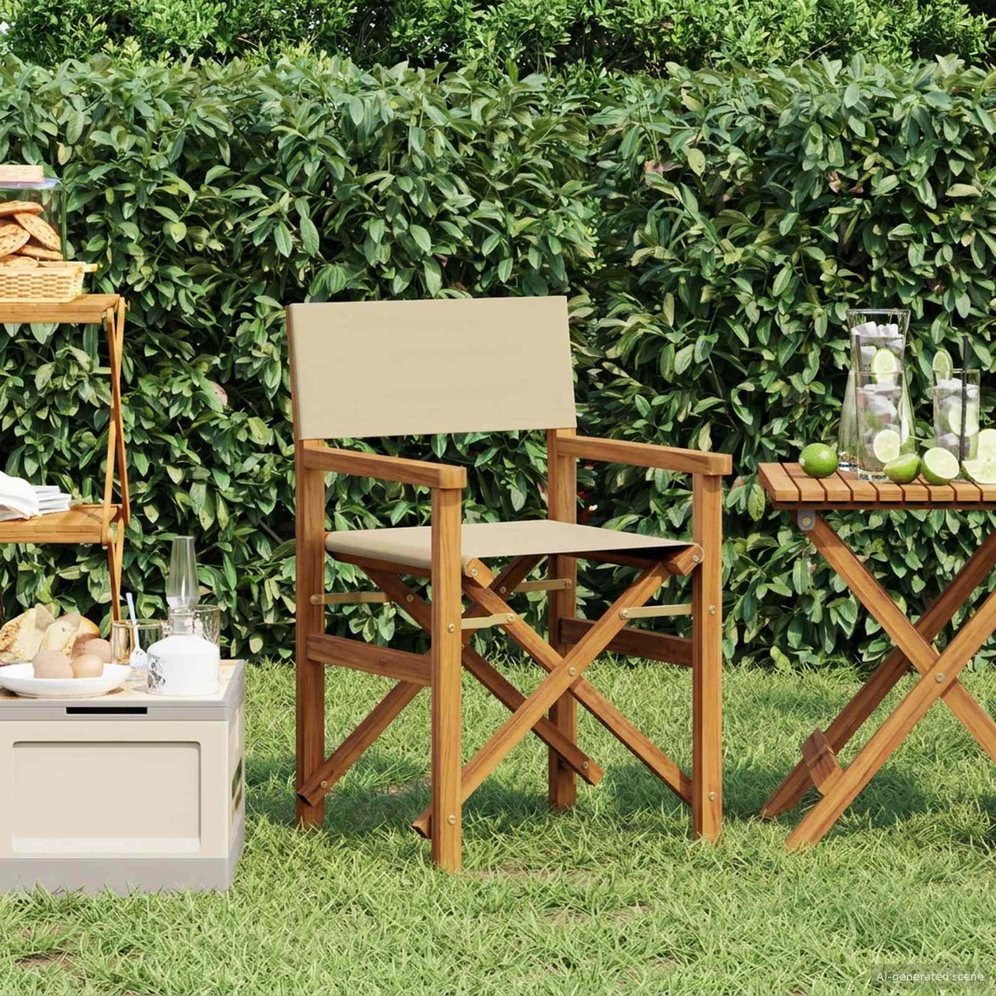 Regiestuhl Braun und Beige Massives Teakholz