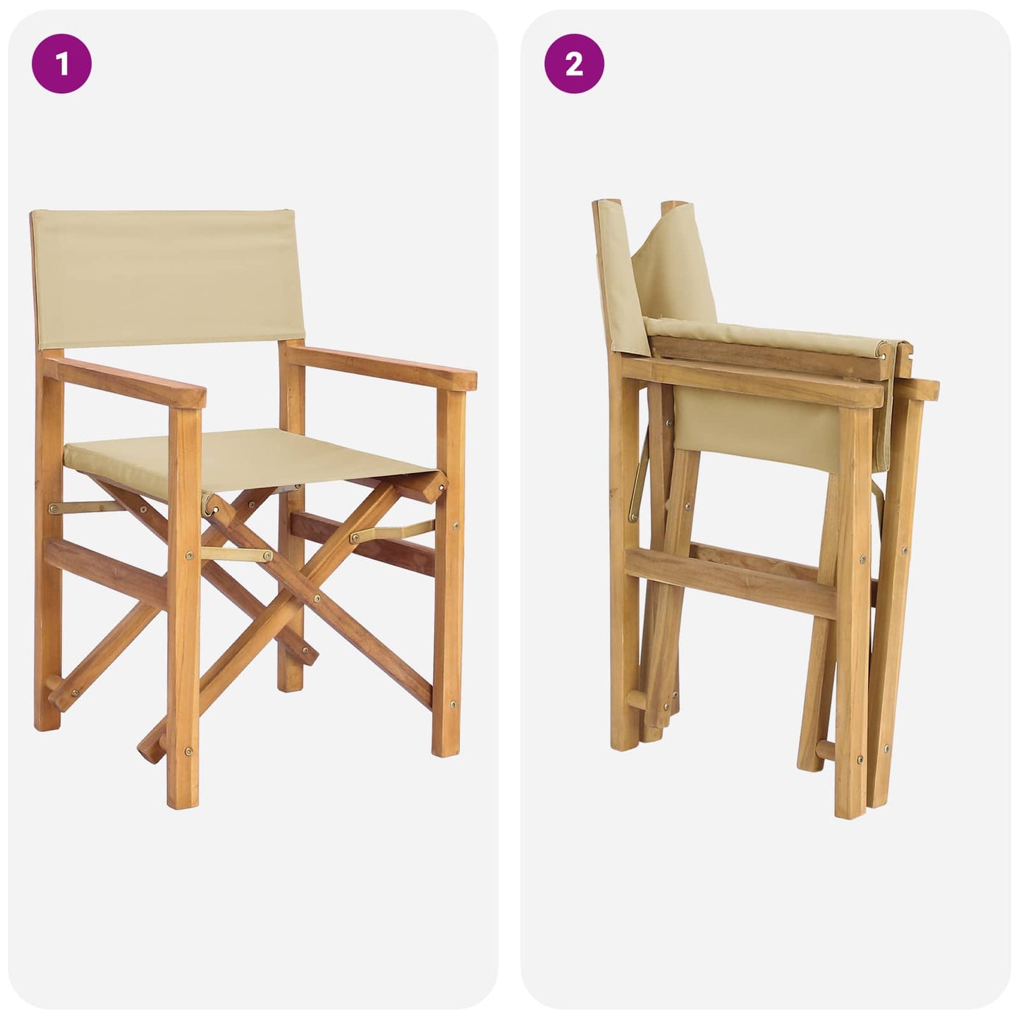 Regiestuhl Braun und Beige Massives Teakholz