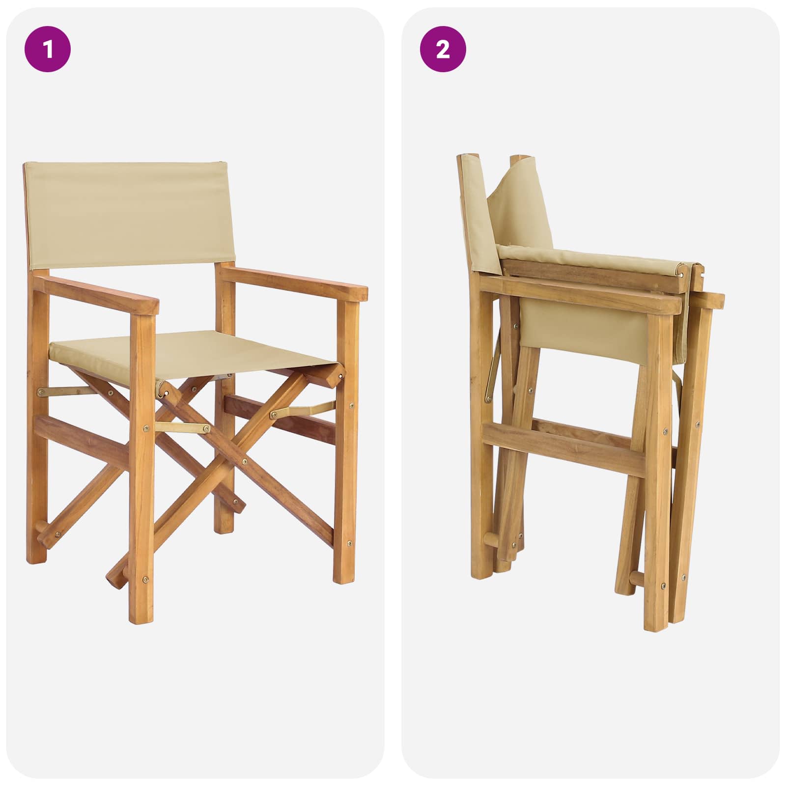 Regiestuhl Braun und Beige Massives Teakholz