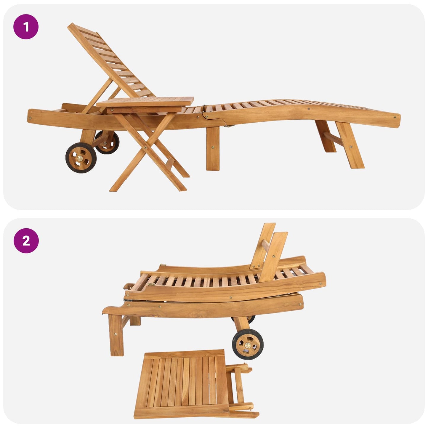 Sonnenliege 2 stk. Massivholz Teak Braun