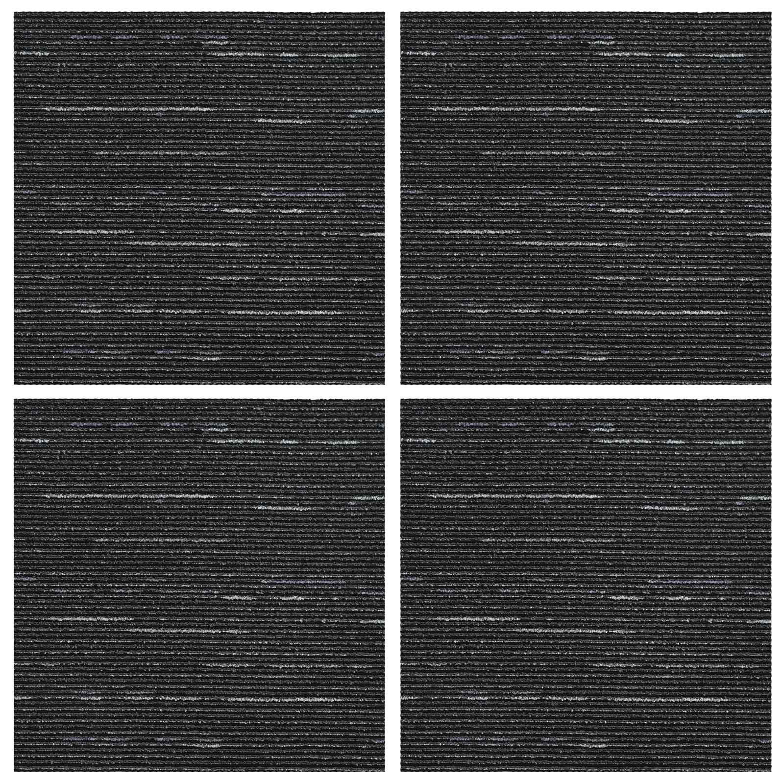 Teppichfliese Gestreift Schwarz 50 x 50 cm 4 stk.