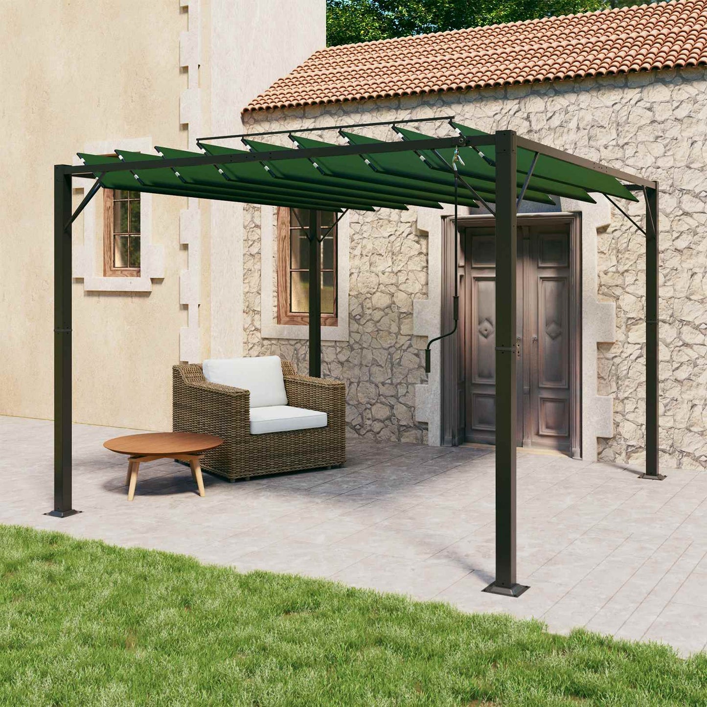 Gazebo mit Lamellen-Dach 3 x 3 x 2,14 m Grün