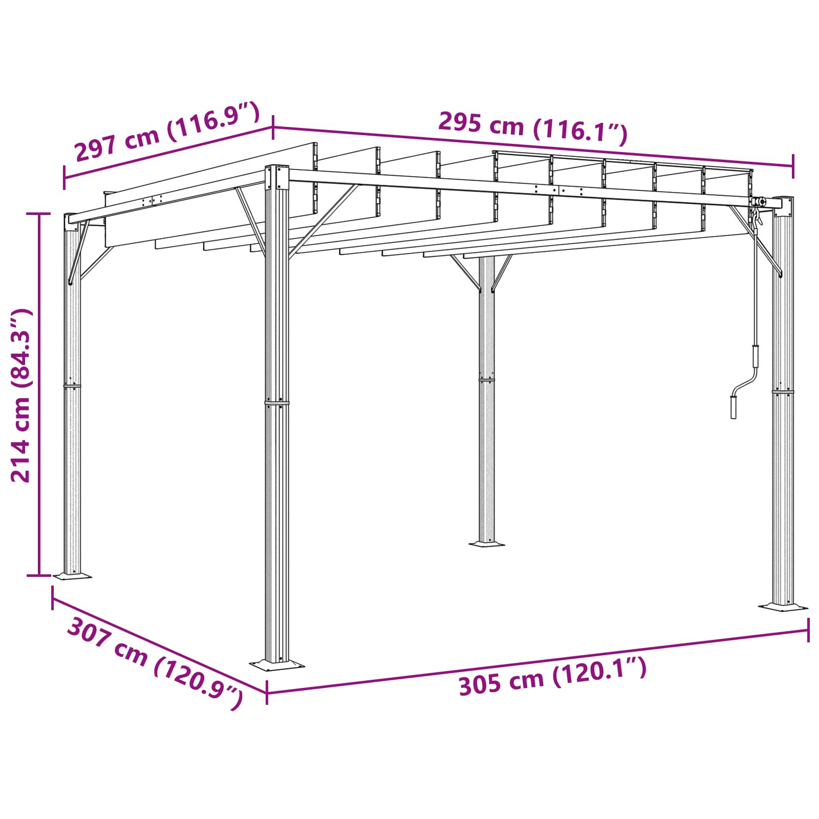 Gazebo mit Lamellen-Dach 3 x 3 x 2,14 m Grün