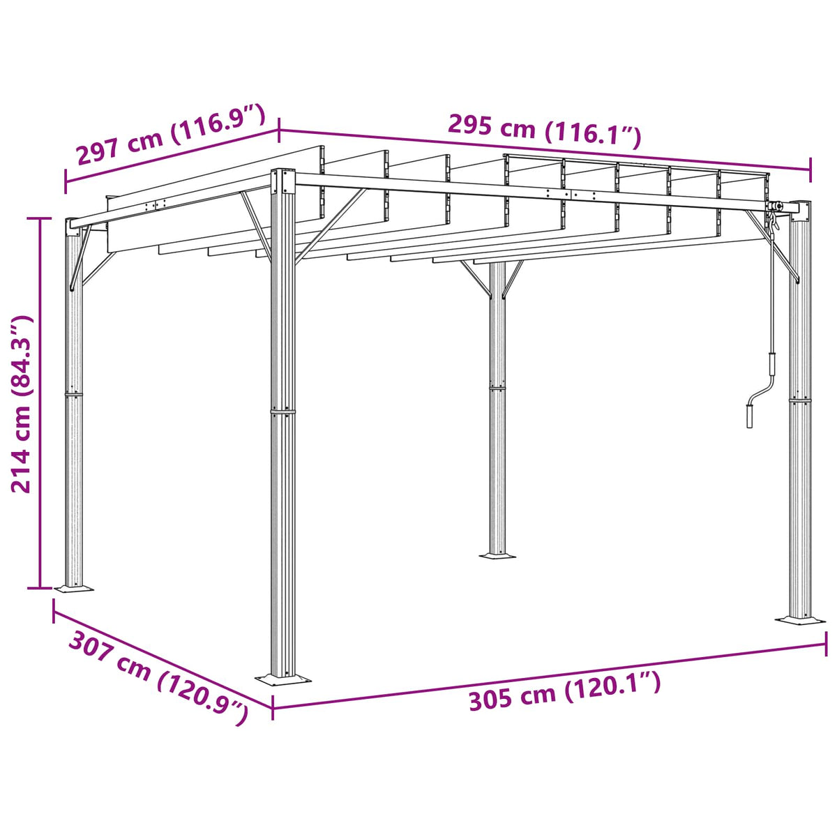 Gazebo mit Lamellen-Dach 3,05 x 3,07 x 2,14 m Grün
