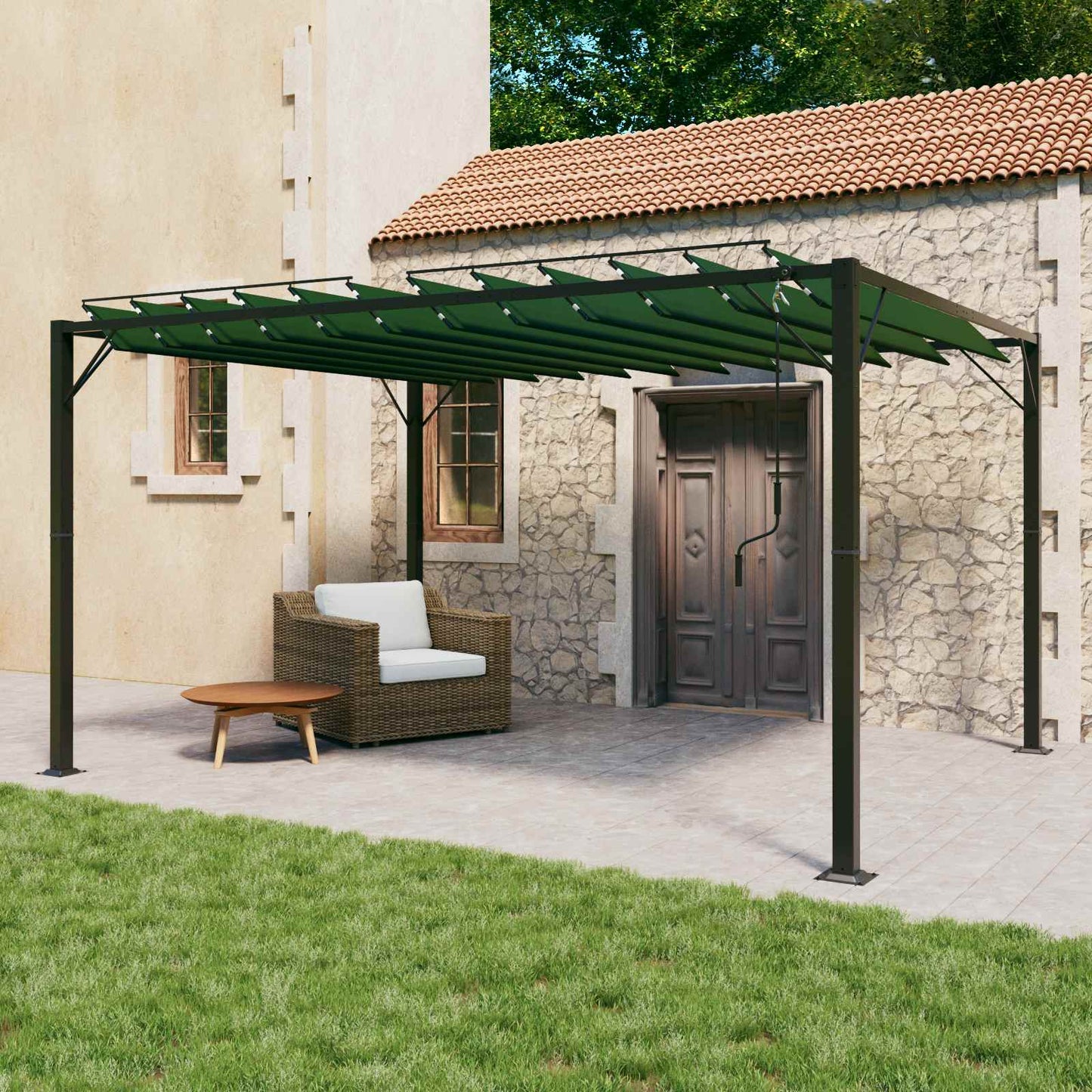 Gazebo mit Lamellen-Dach 3 x 4 x 2,14 m Grün
