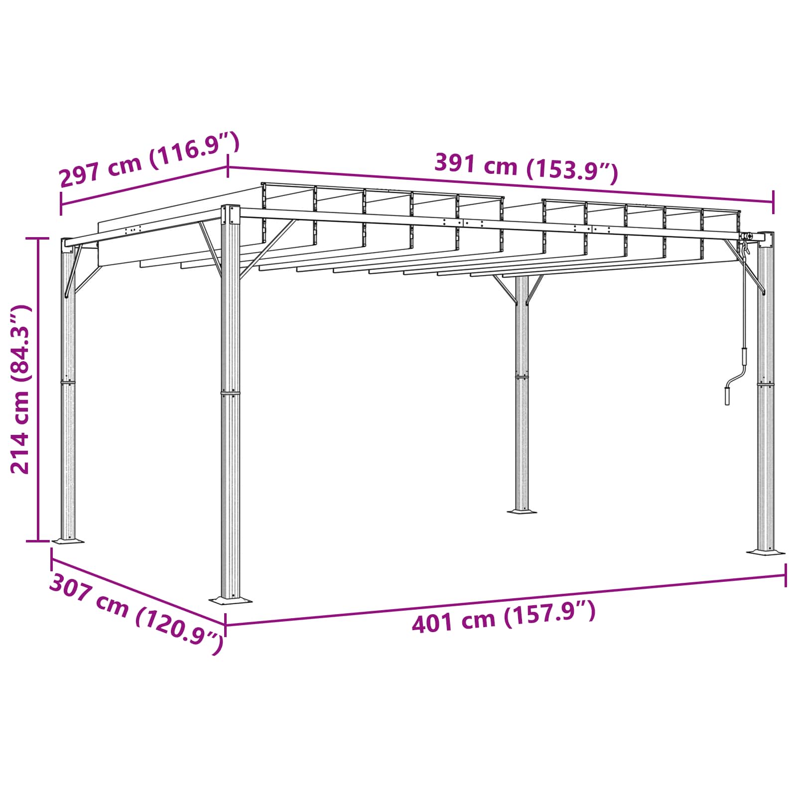 Gazebo mit Lamellen-Dach 3 x 4 x 2,14 m Grün