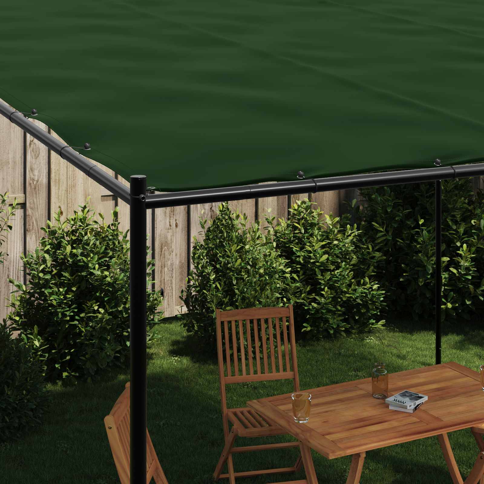Pavillon 4 x 3,98 x 2,67 m Grün Polyester und Stahl