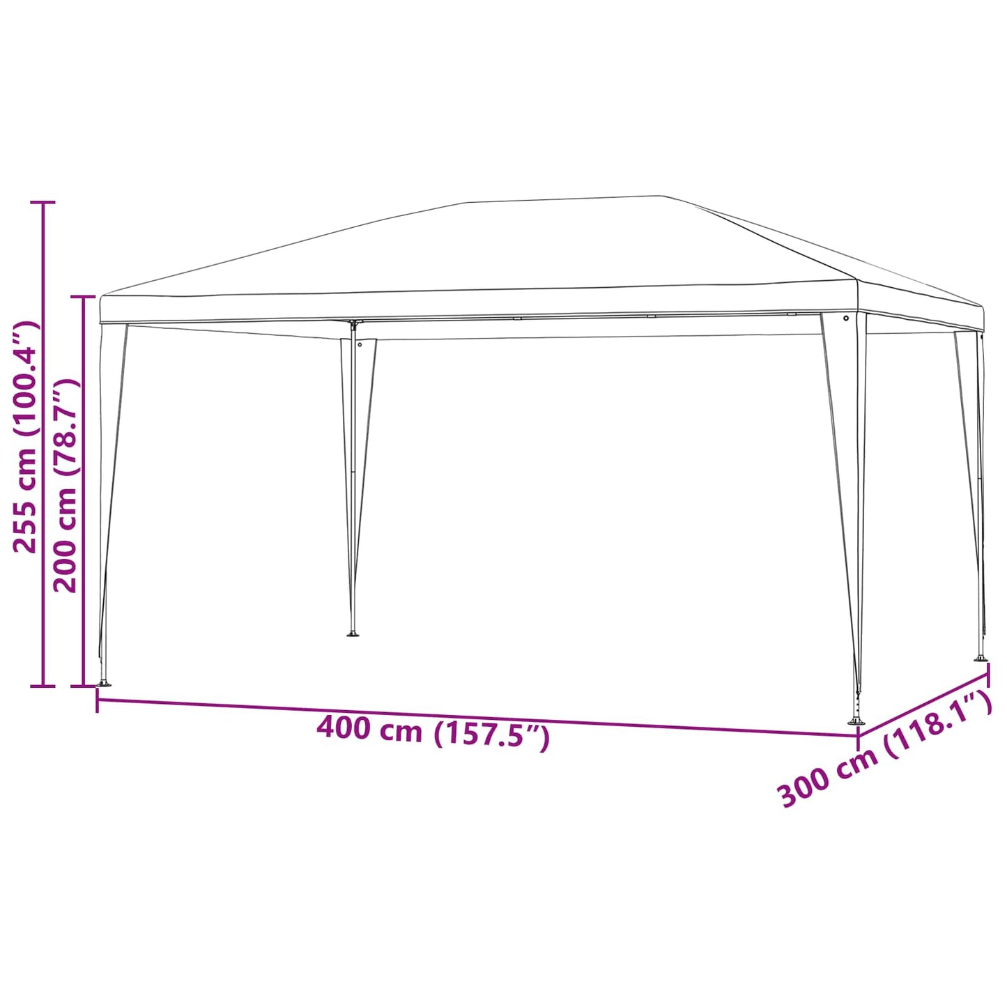 Party-Zelt 400 x 300 x 255 cm Rot PE und Stahl