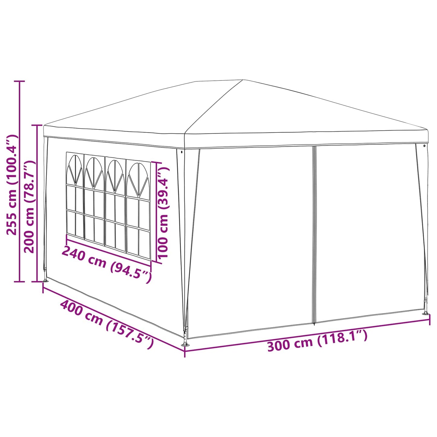 Party-Zelt 400 x 300 x 255 cm Rot PE and Steel