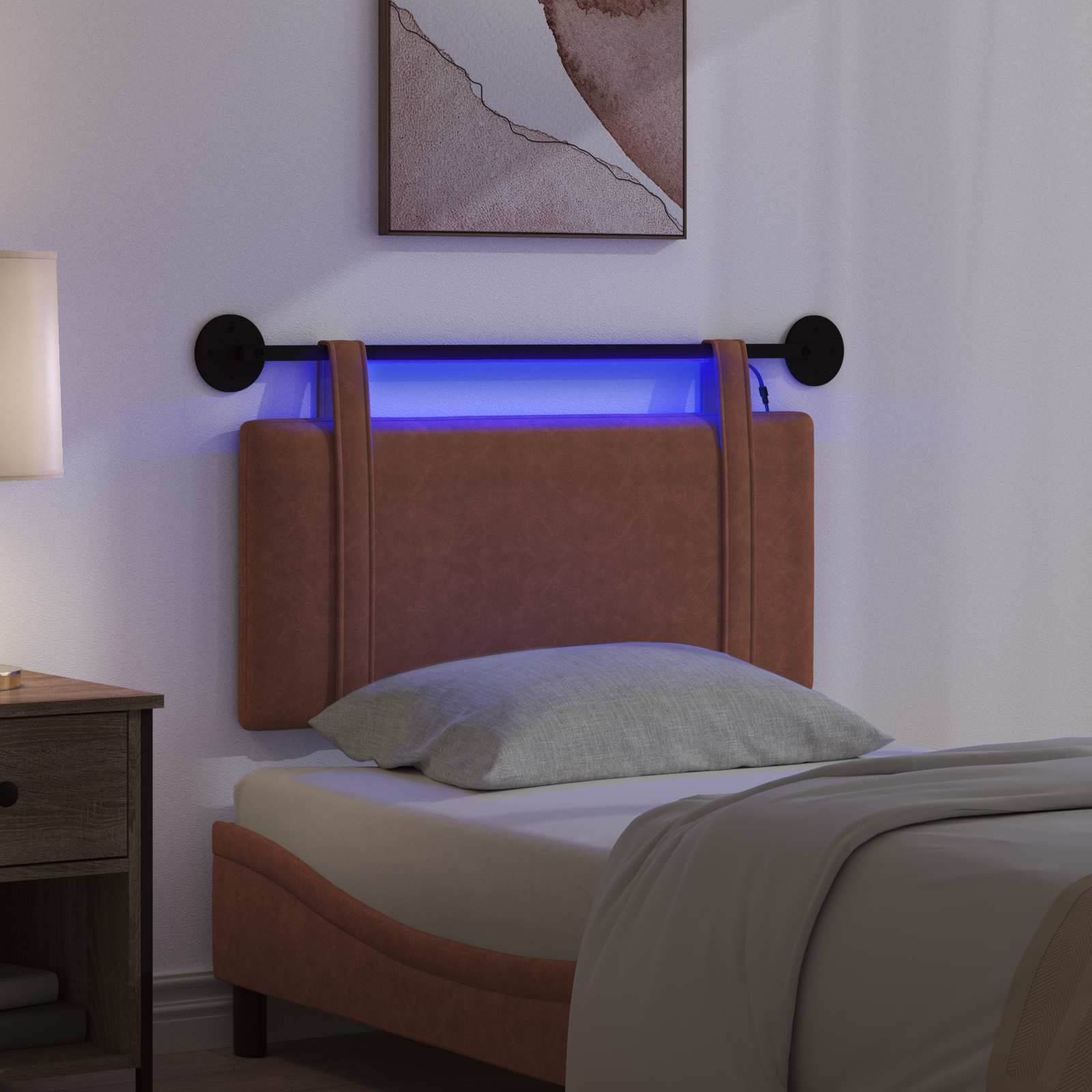 Hängendes Kopfteil Mit LED Licht Braun Antikes PU