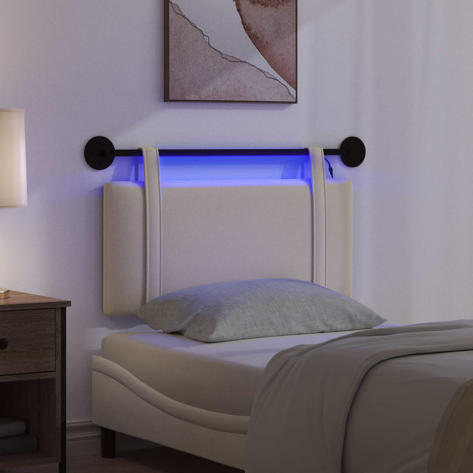 Hängendes Kopfteil Mit LED Licht Creme Stoff