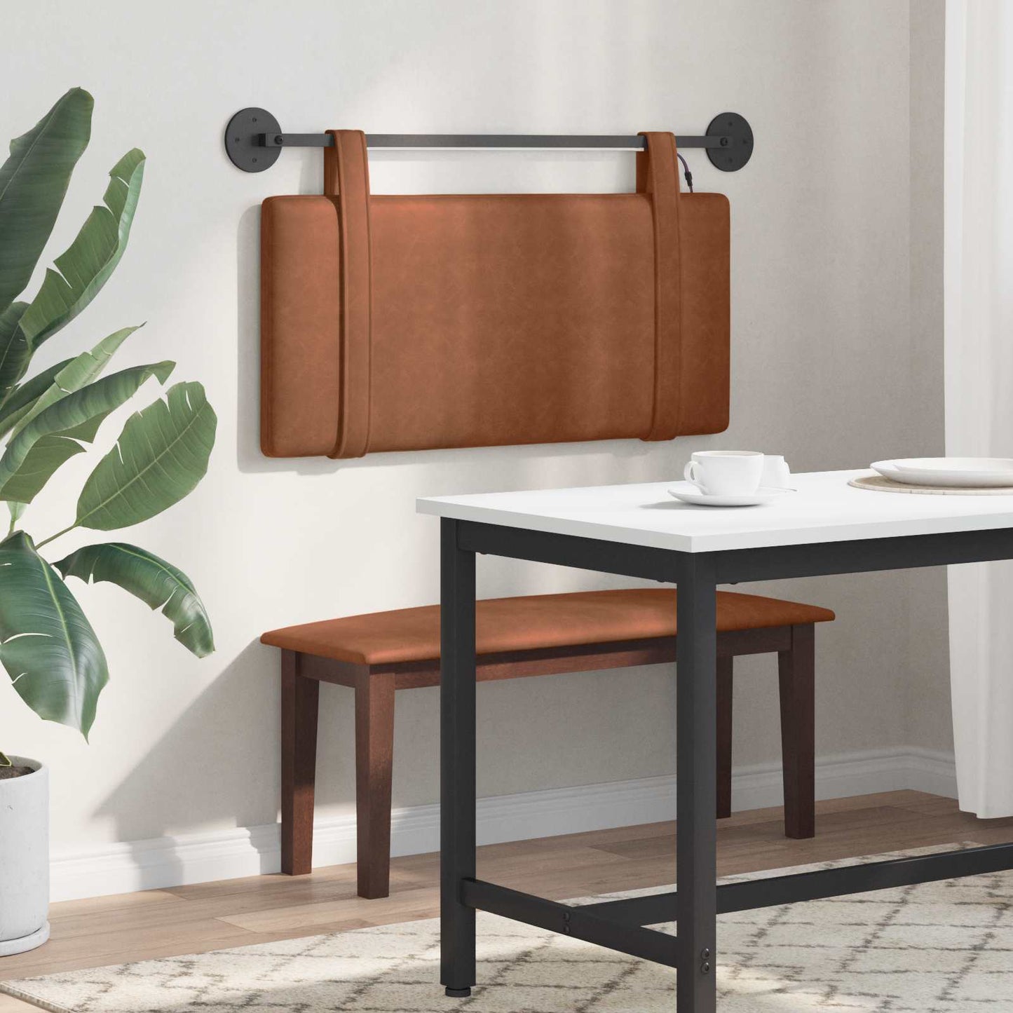 Hängendes Kopfteil Mit LED Licht Braun Antikes PU