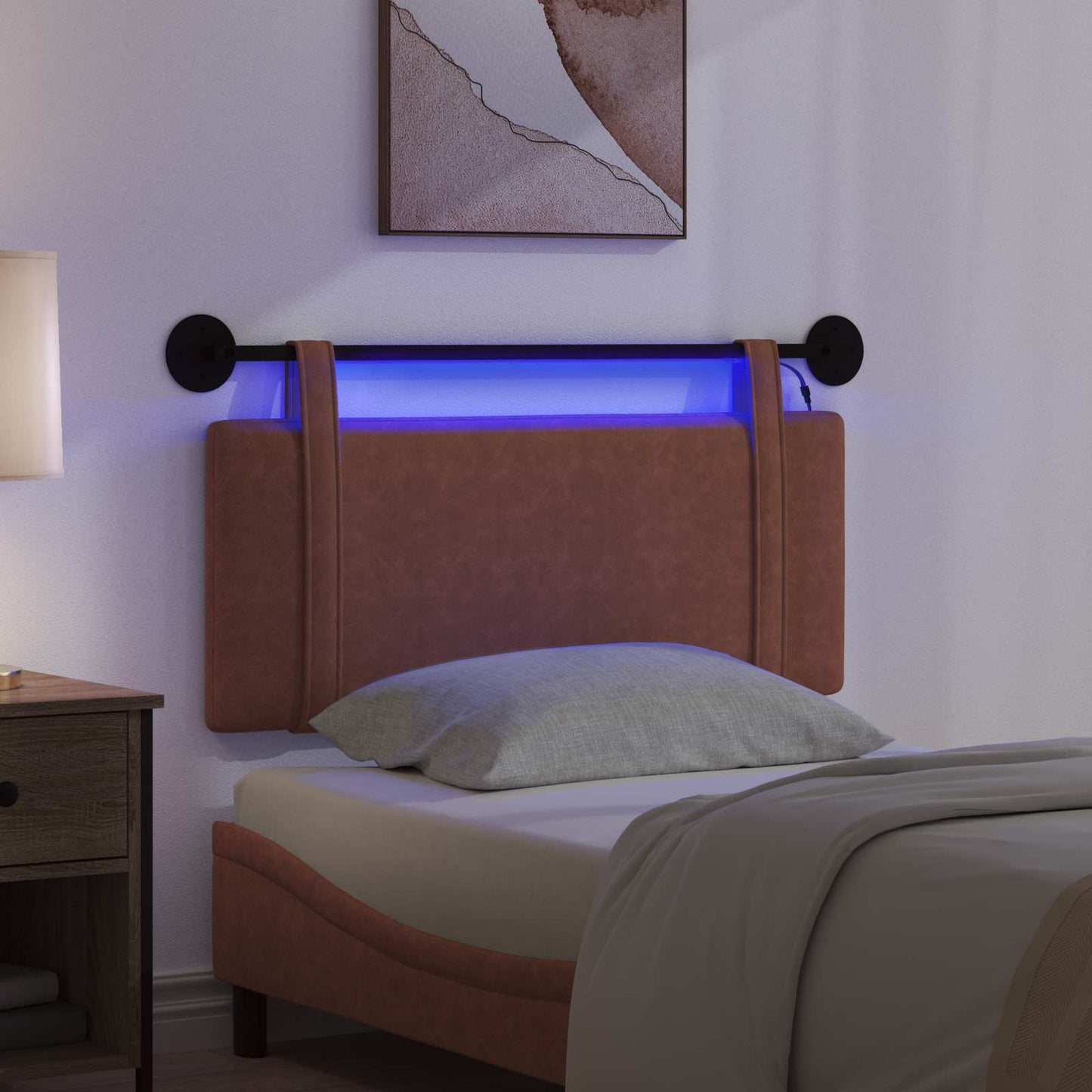 Hängendes Kopfteil Mit LED Licht Braun Antikes PU