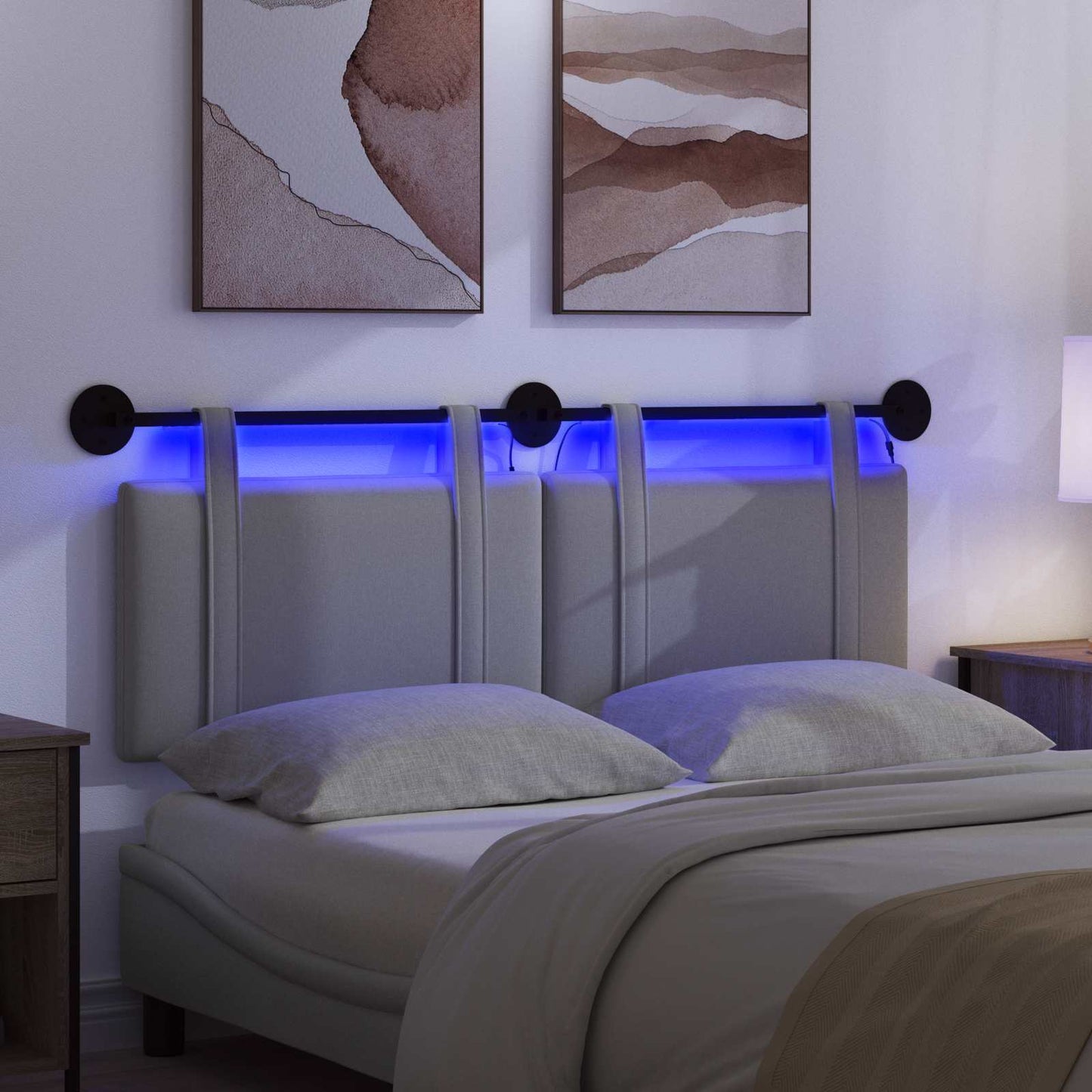 Hängendes Kopfteil Mit LED Licht Hellgrau Stoff