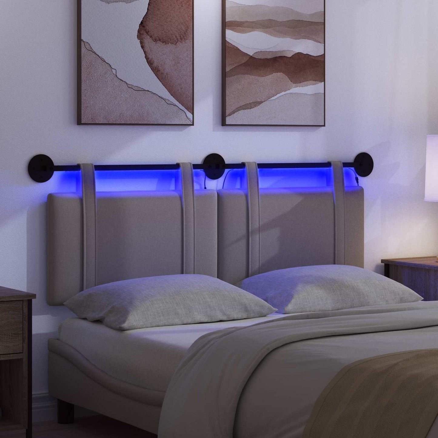 Hängendes Kopfteil Mit LED Licht Taupe Stoff