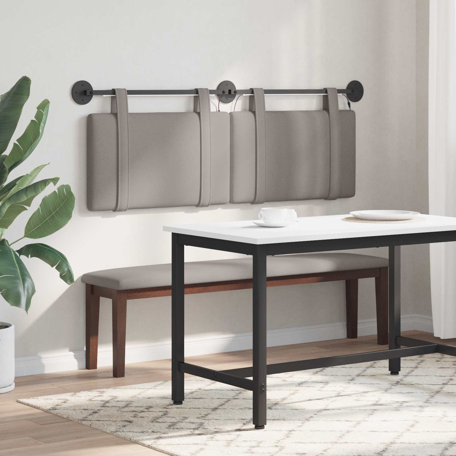 Hängendes Kopfteil Mit LED Licht Taupe Stoff