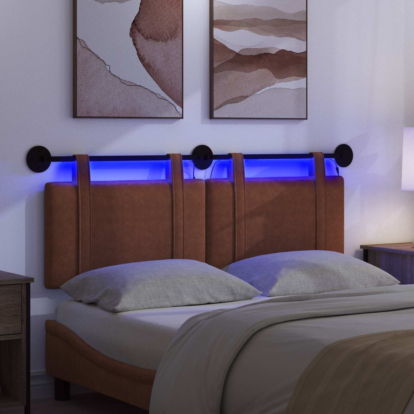 Hängendes Kopfteil Mit LED Licht Braun Antikes PU