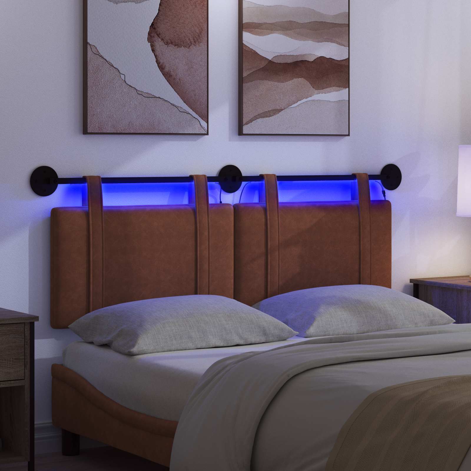 Hängendes Kopfteil Mit LED Licht Braun Antikes PU