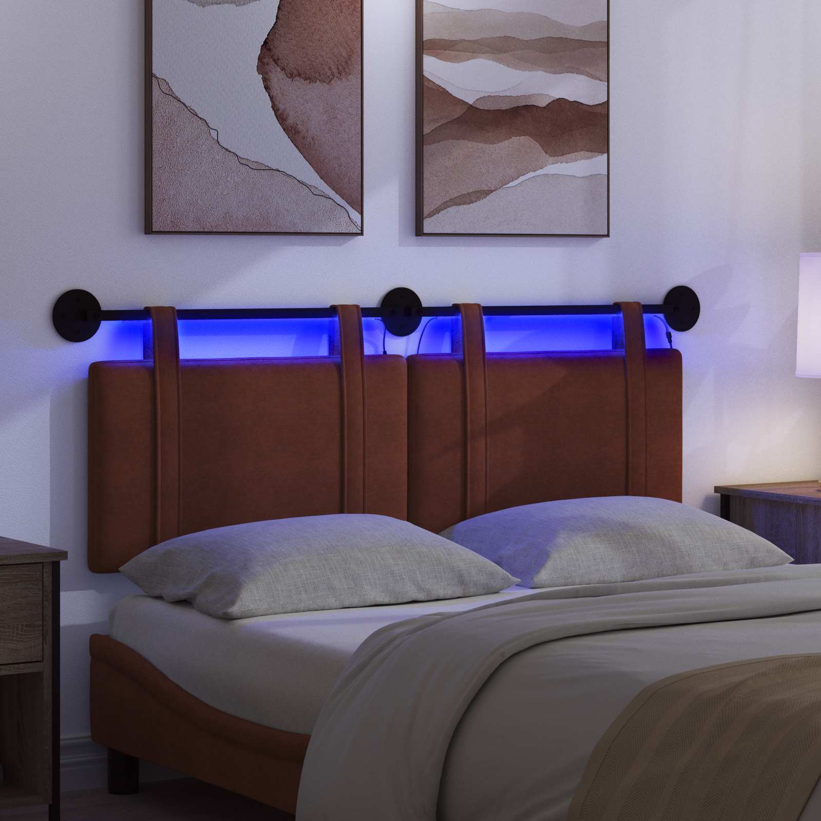 Hängendes Kopfteil Mit LED Licht Glänzendes Braun Antikes PU
