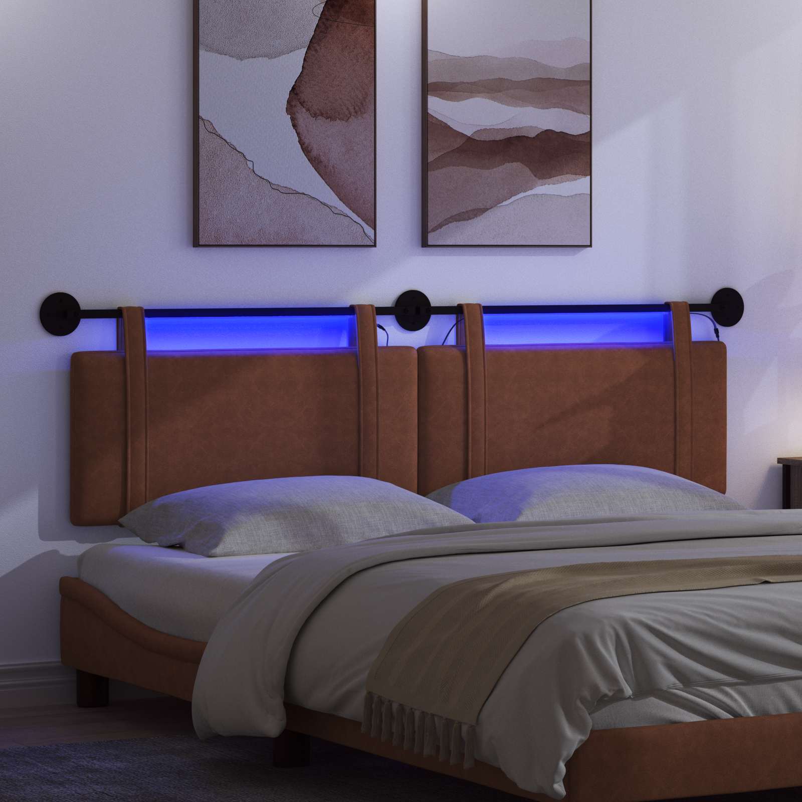 Hängendes Kopfteil Mit LED Licht Braun Antikes PU