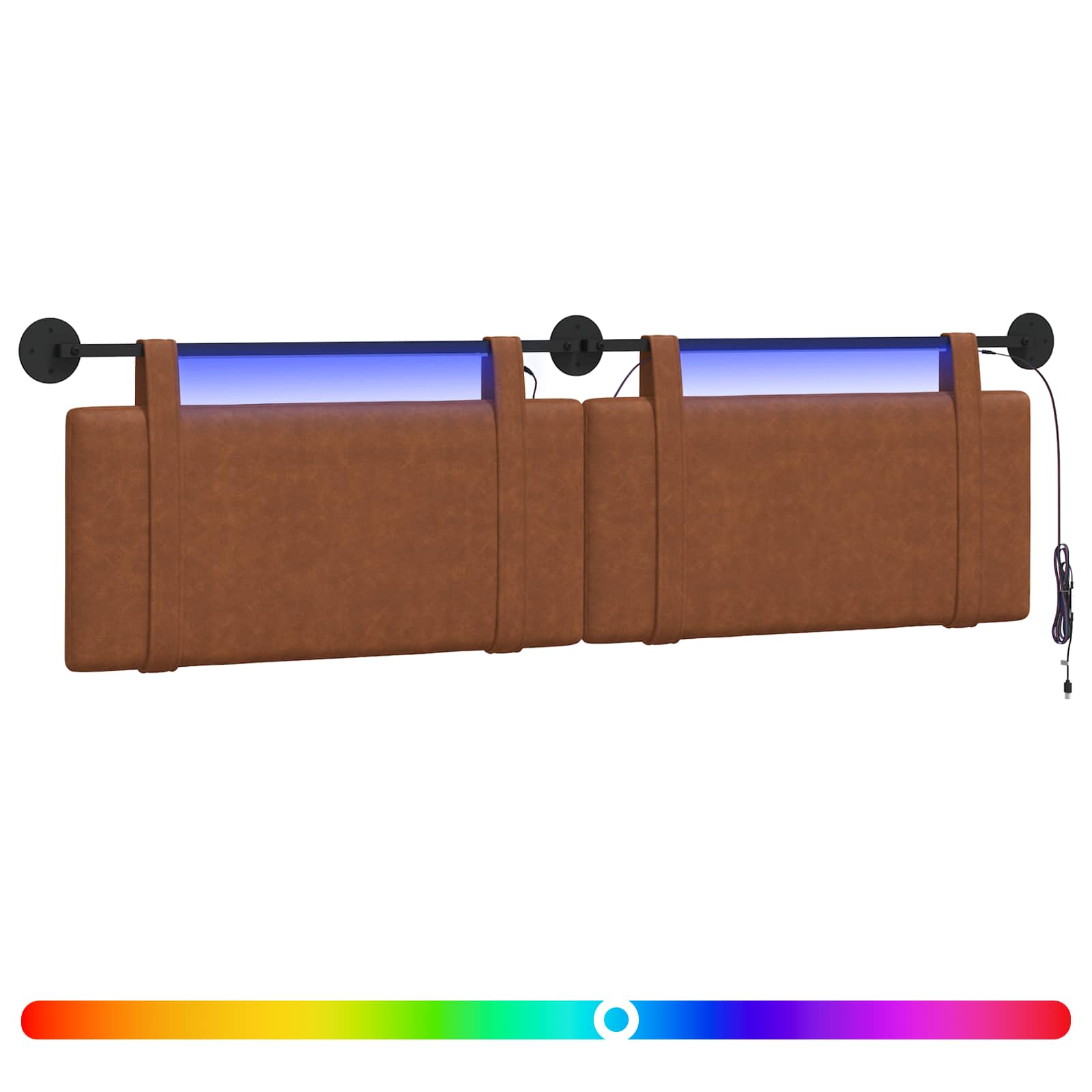 Hängendes Kopfteil Mit LED Licht Braun Antikes PU