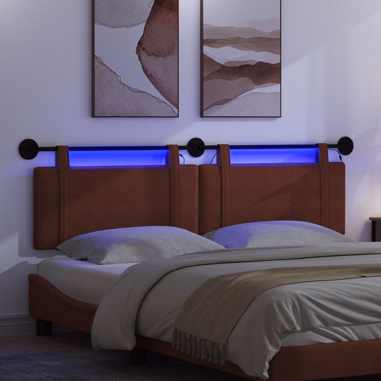 Hängendes Kopfteil Mit LED Licht Glänzendes Braun Antikes PU