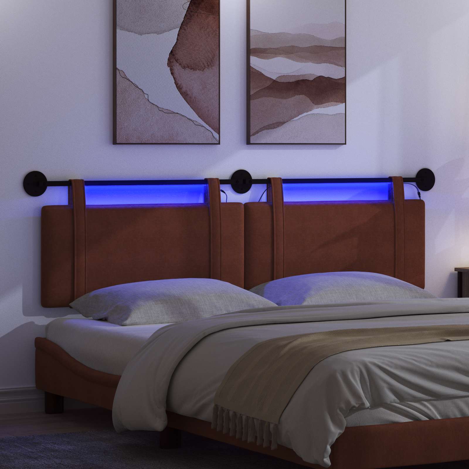 Hängendes Kopfteil Mit LED Licht Glänzendes Braun Antikes PU