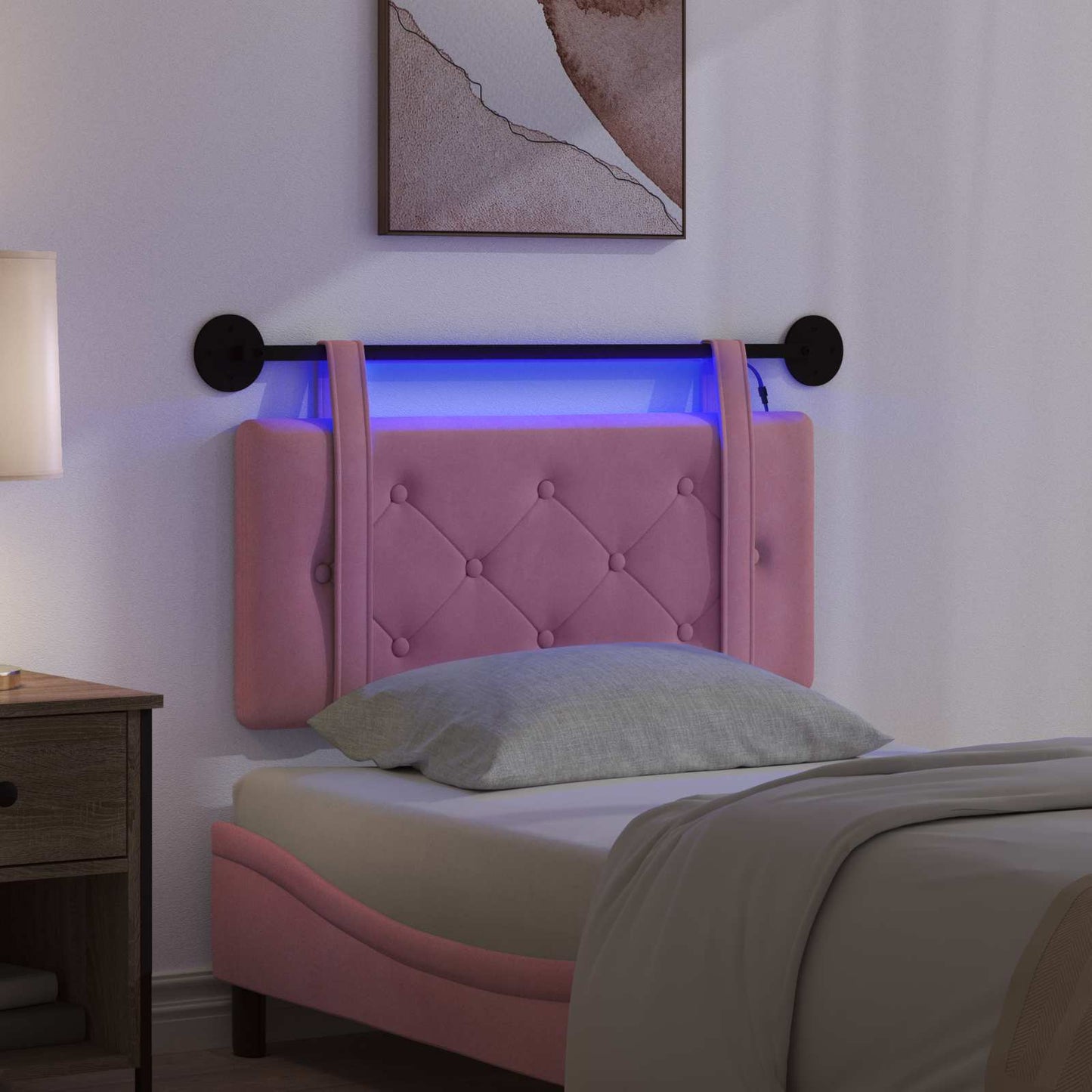 Hängendes Kopfteil Mit LED Licht Rosa Samt