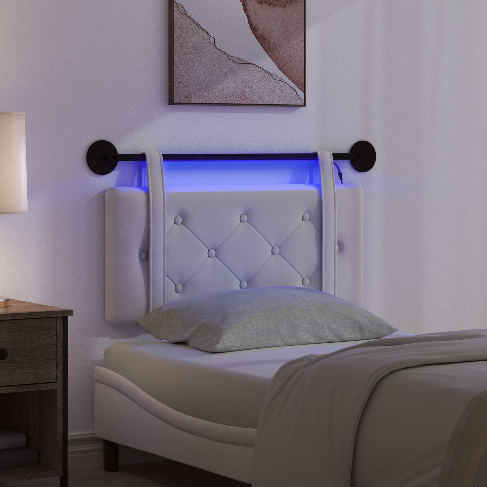 Hängendes Kopfteil Mit LED Licht Creme Samt