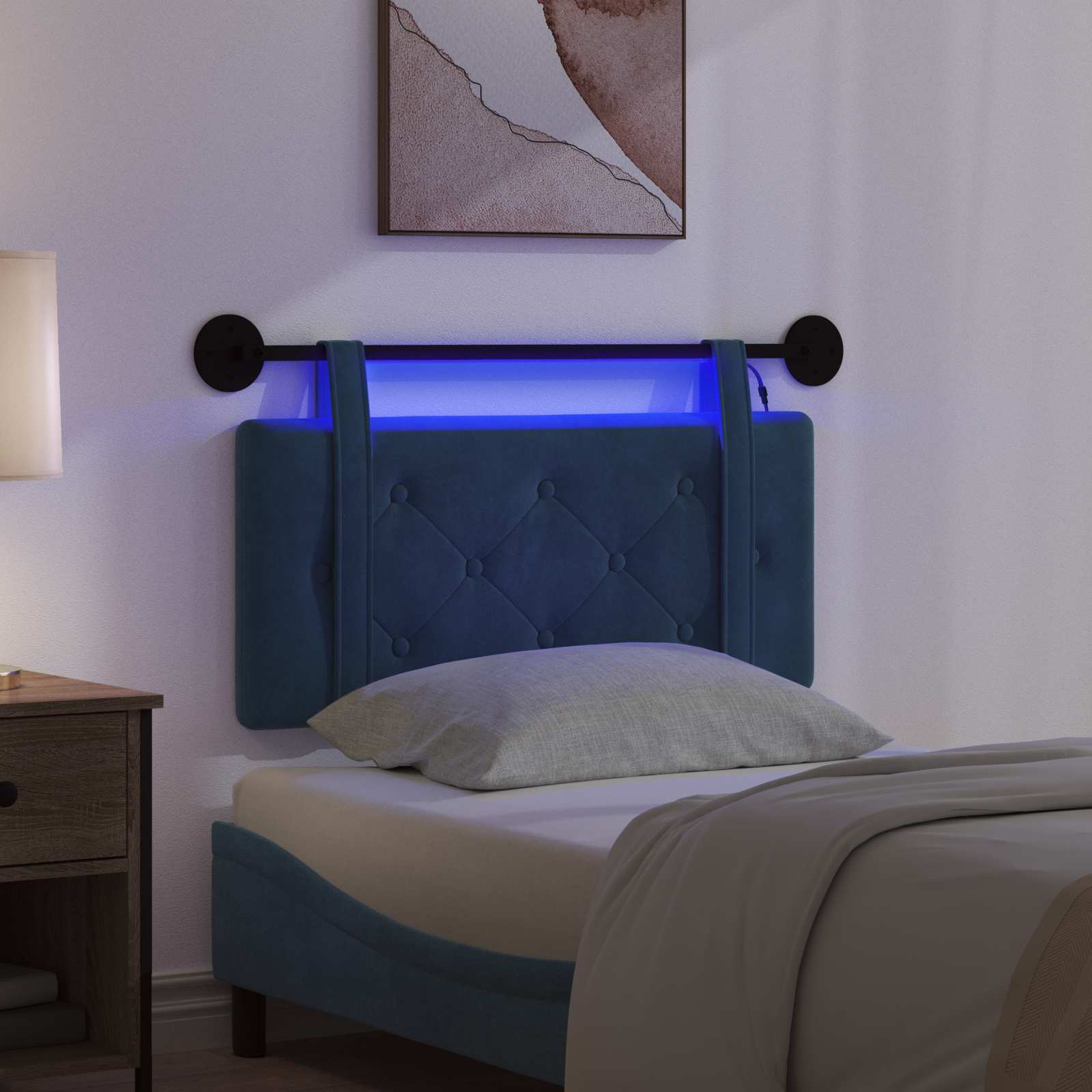 Hängendes Kopfteil Mit LED Licht Blau Samt