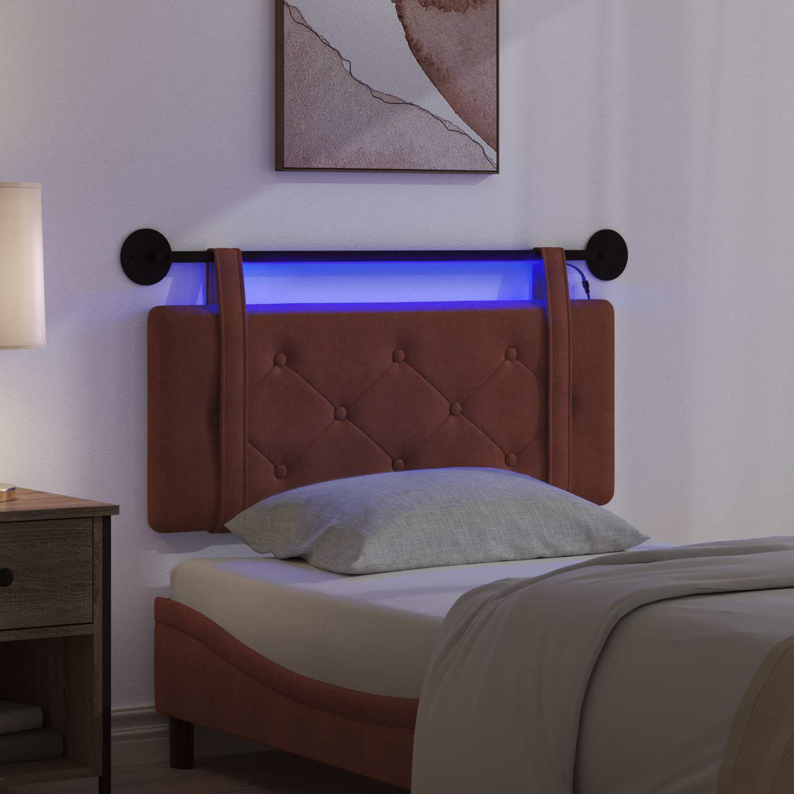 Hängendes Kopfteil Mit LED Licht Glänzendes Braun Antikes PU