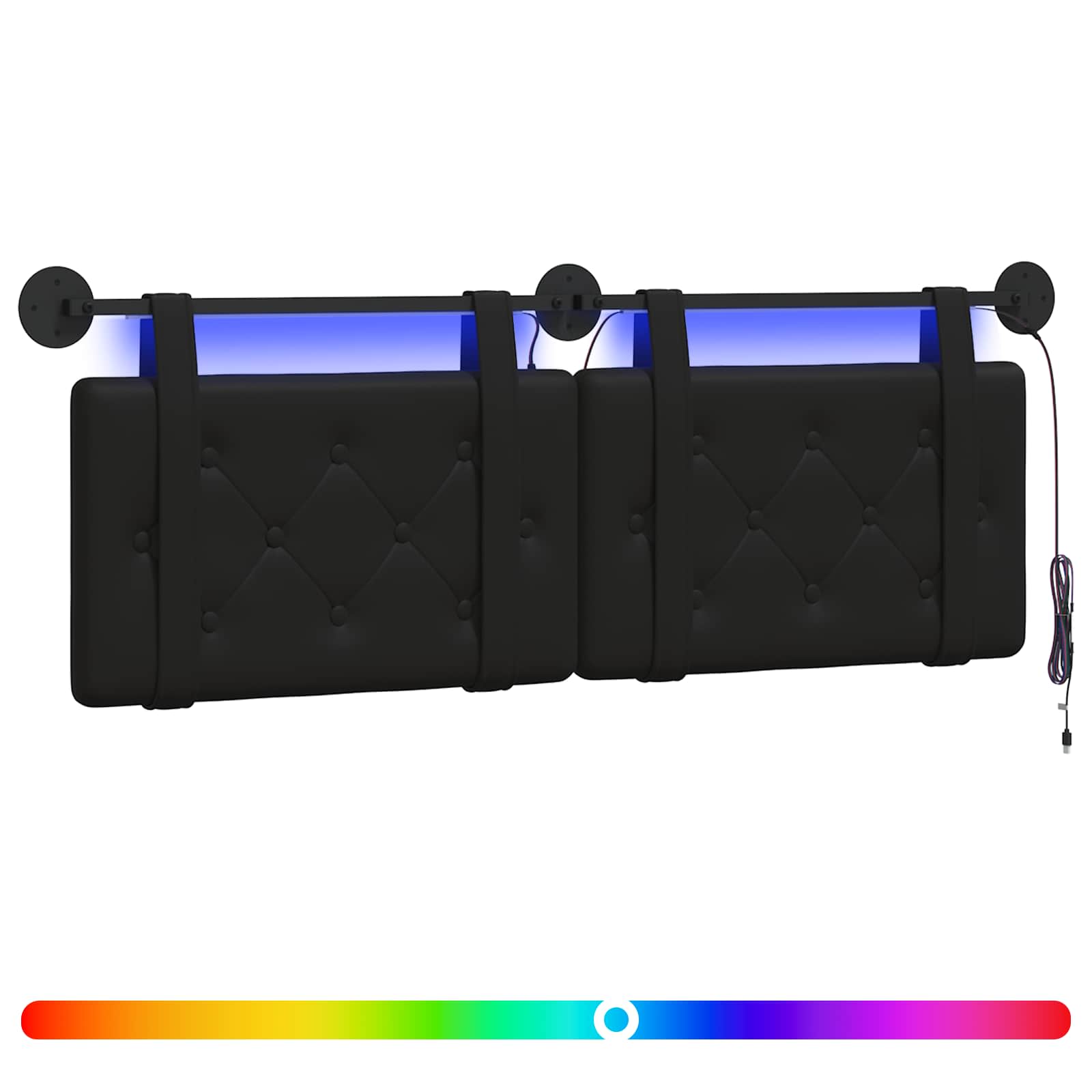 Hängendes Kopfteil Mit LED Licht Schwarz Kunstleder
