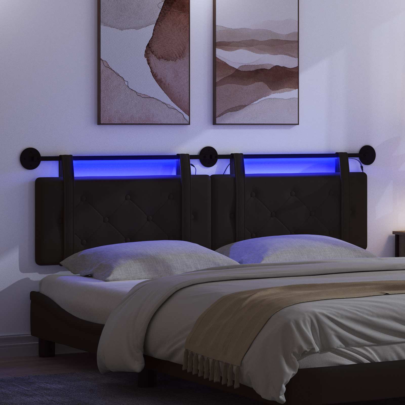 Hängendes Kopfteil Mit LED Licht Schwarz Kunstleder