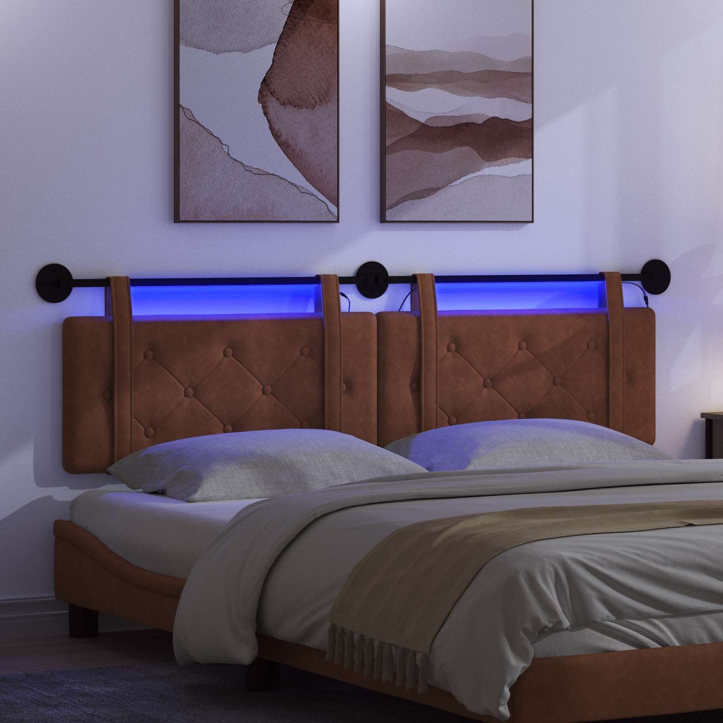 Hängendes Kopfteil Mit LED Licht Braun Antikes PU