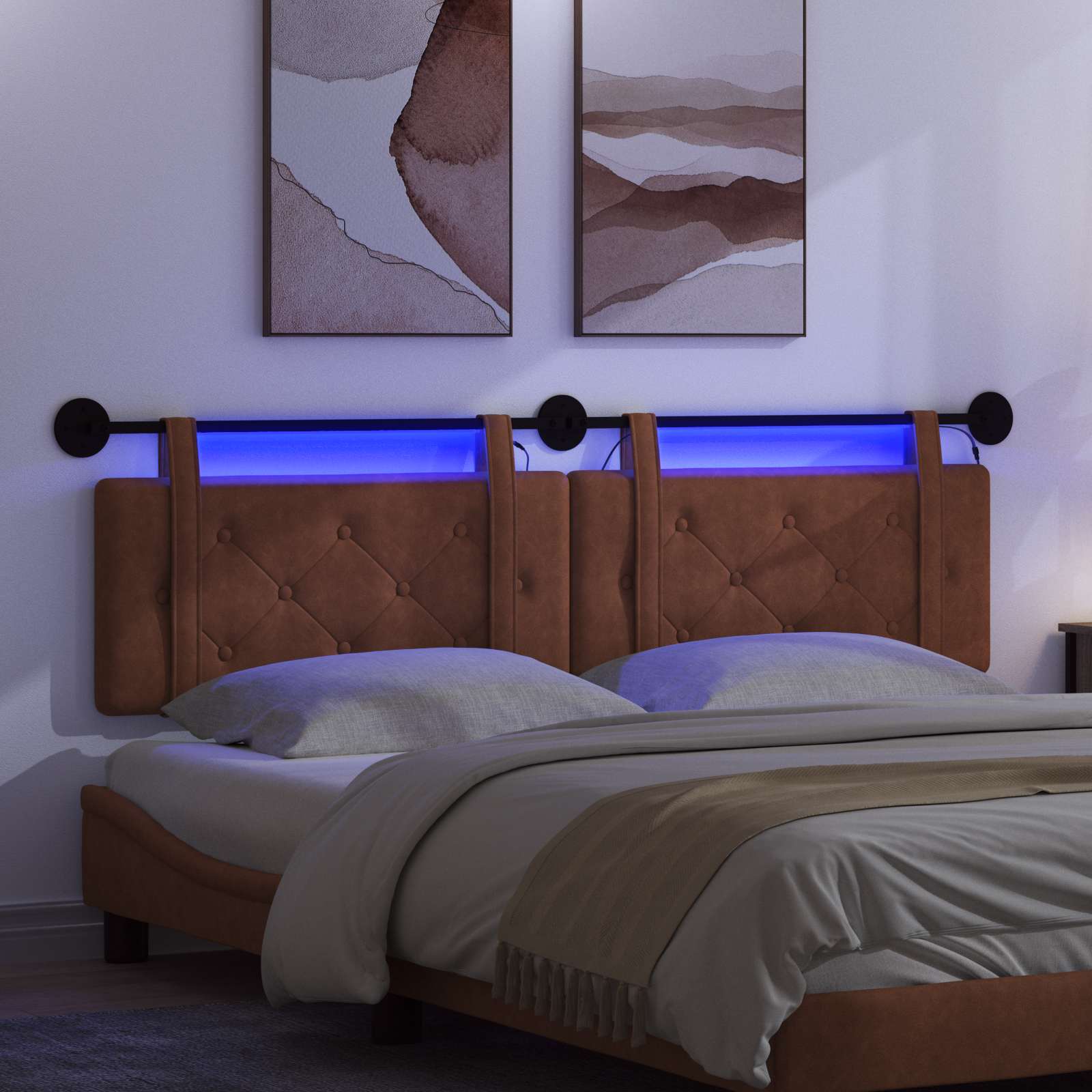 Hängendes Kopfteil Mit LED Licht Braun Antikes PU