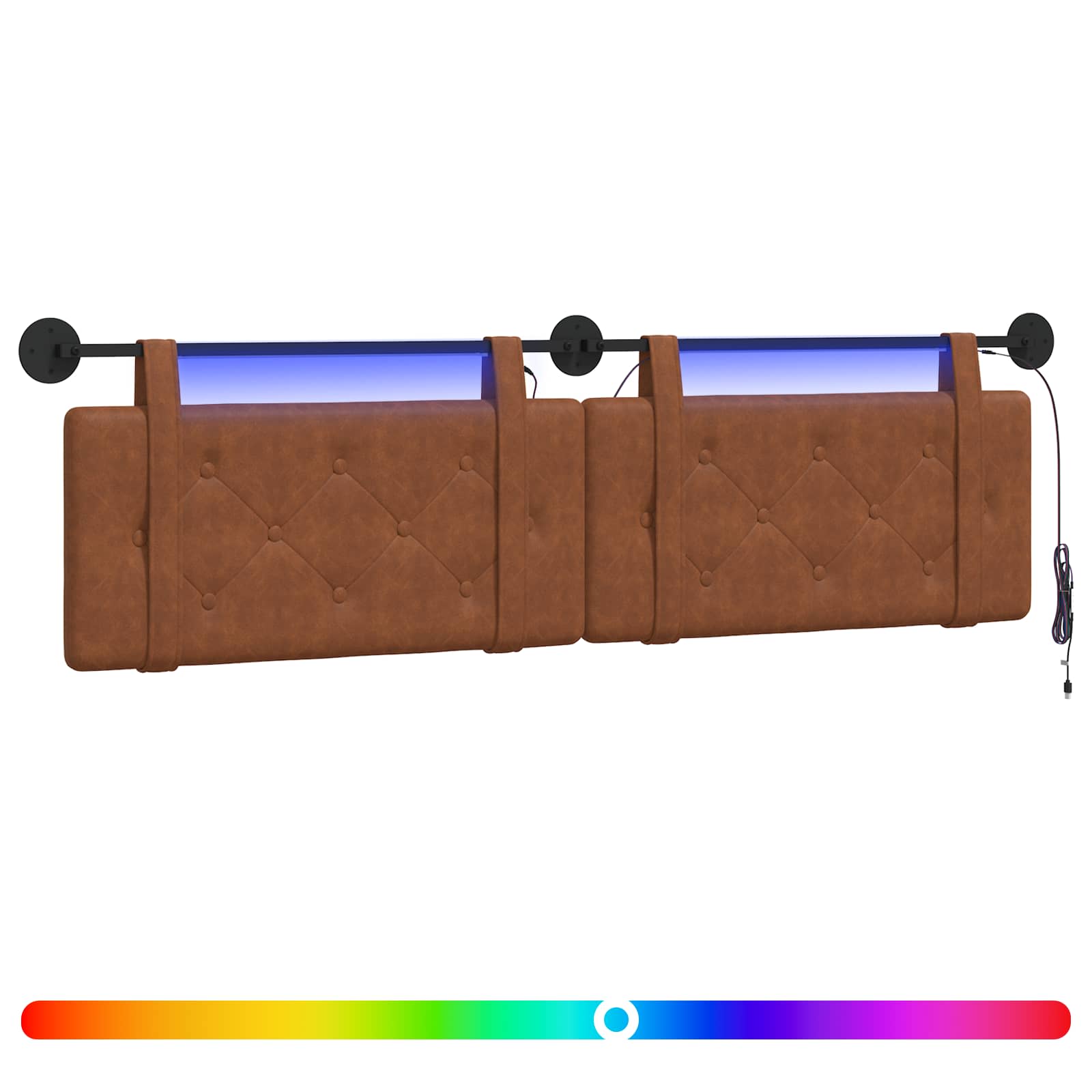 Hängendes Kopfteil Mit LED Licht Braun Antikes PU