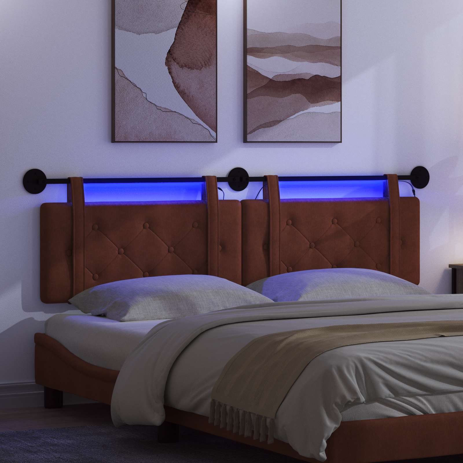 Hängendes Kopfteil Mit LED Licht Glänzendes Braun Antikes PU