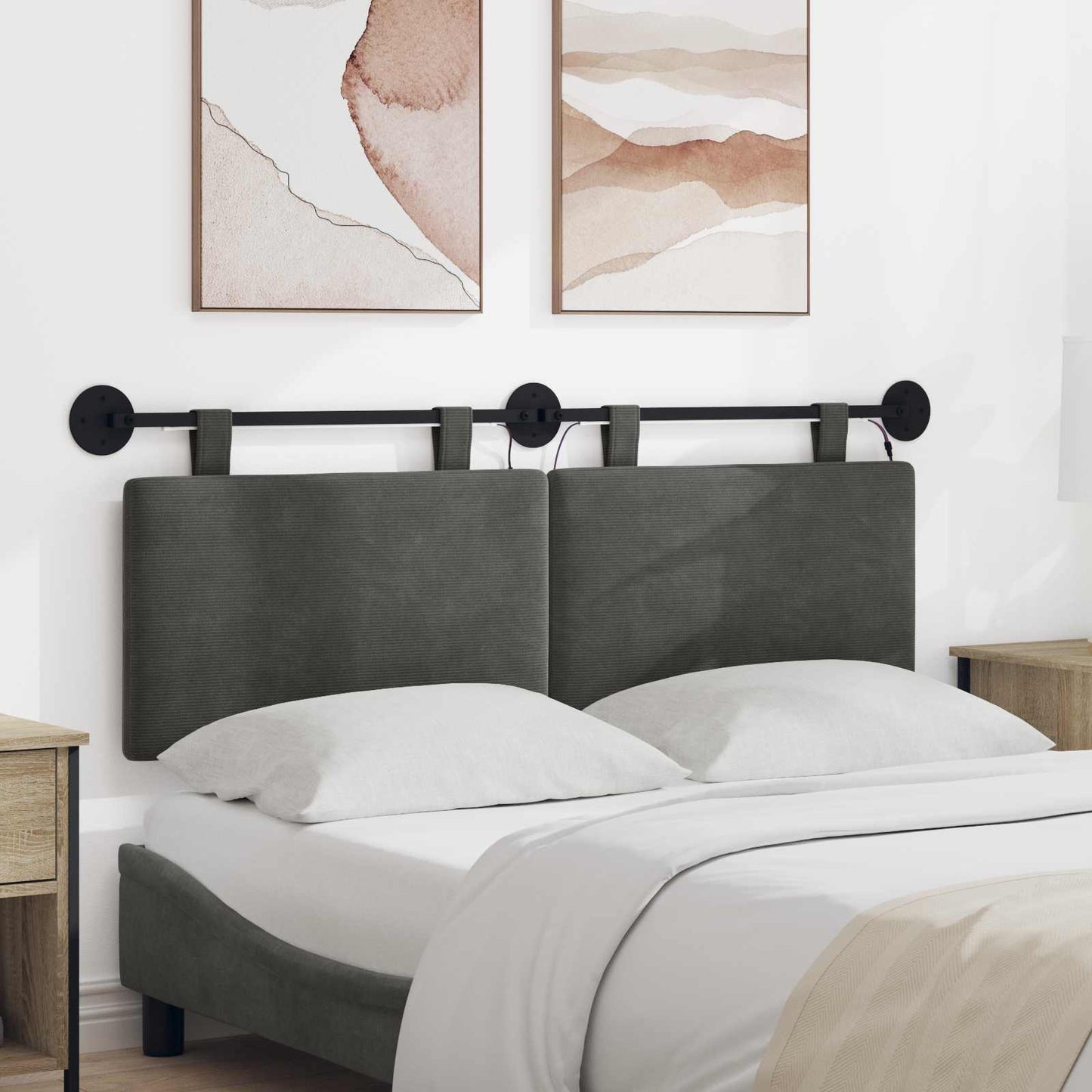 Hängendes Kopfteil Mit LED Licht Dunkelgrau Cordstoff