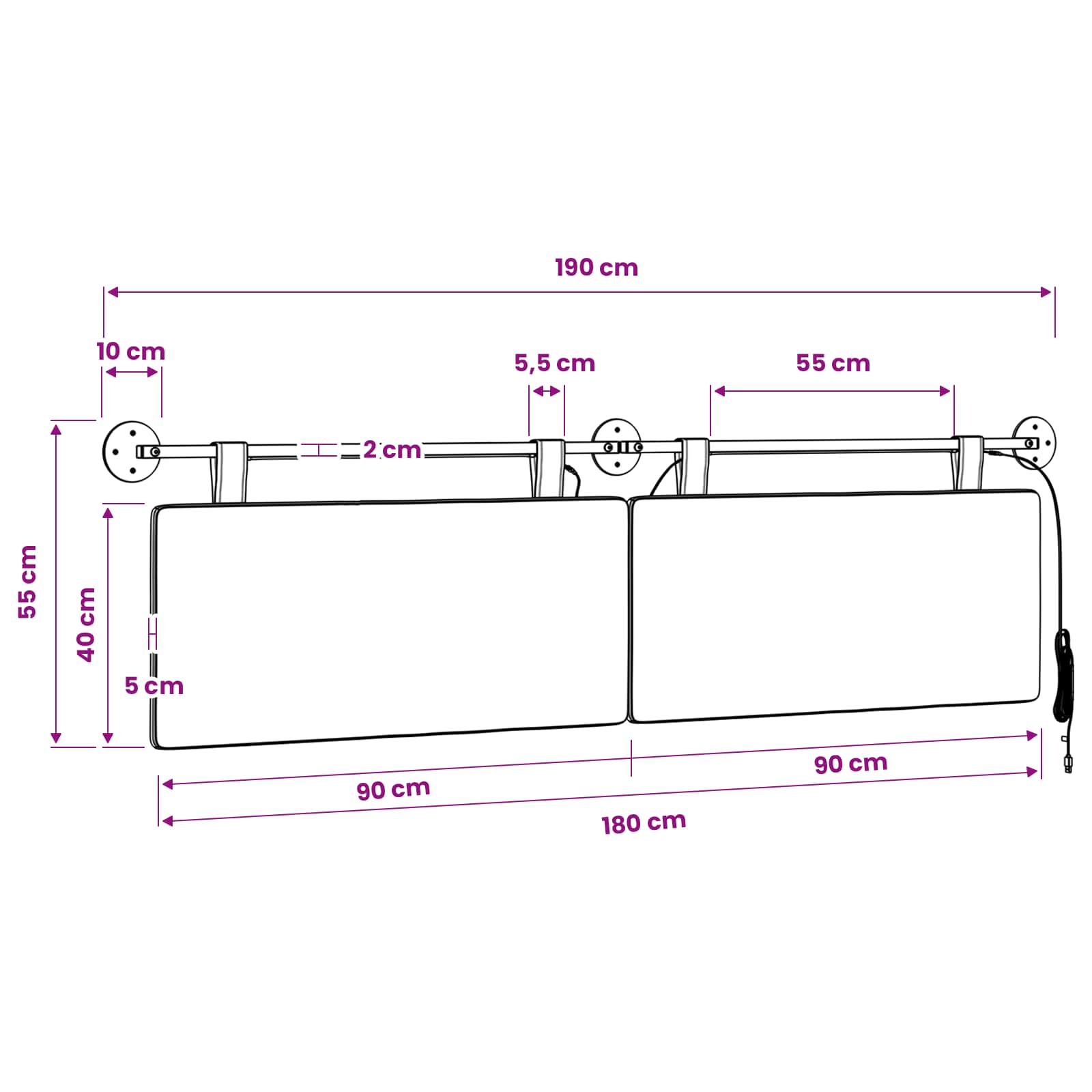 Hängendes Kopfteil Mit LED Licht Dunkelgrau Cordstoff