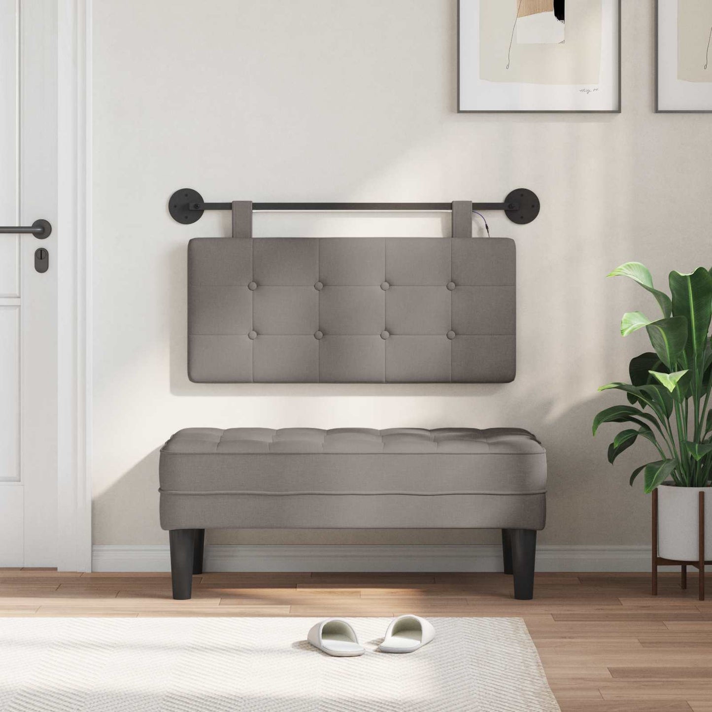 Hängendes Kopfteil Mit LED Licht Taupe Stoff