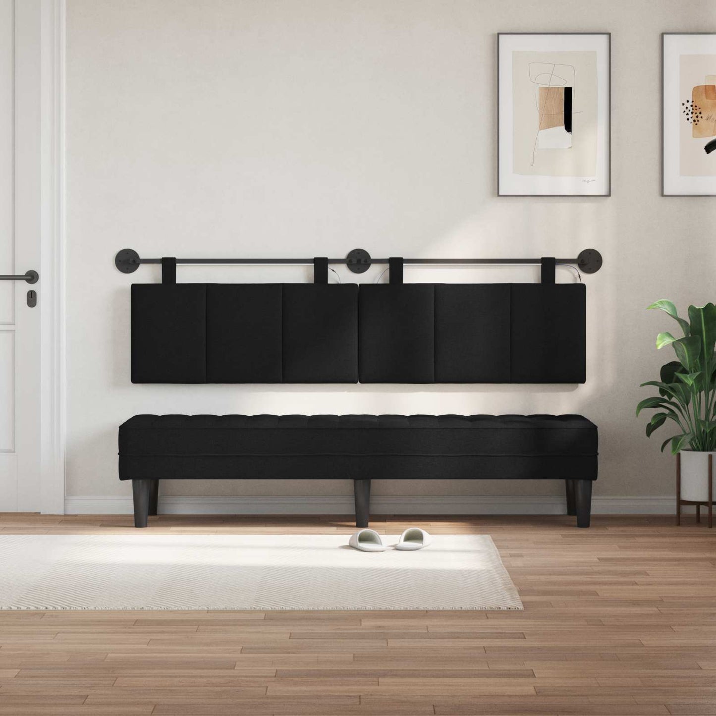 Hängendes Kopfteil Mit LED Licht Schwarz Stoff
