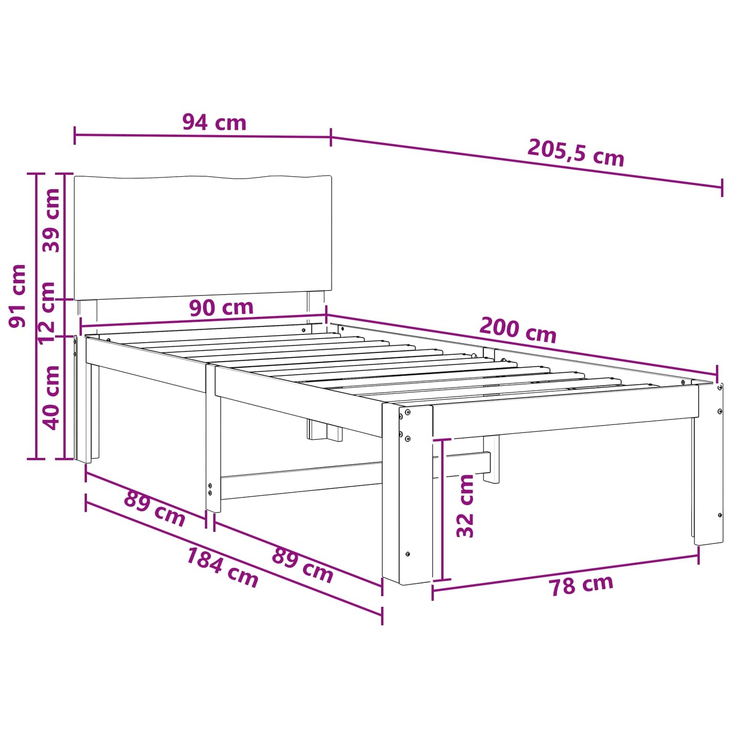 Einzelbettgestell mit Kopfteil ROSTOCK Dunkelbraun 90 x 200 cm