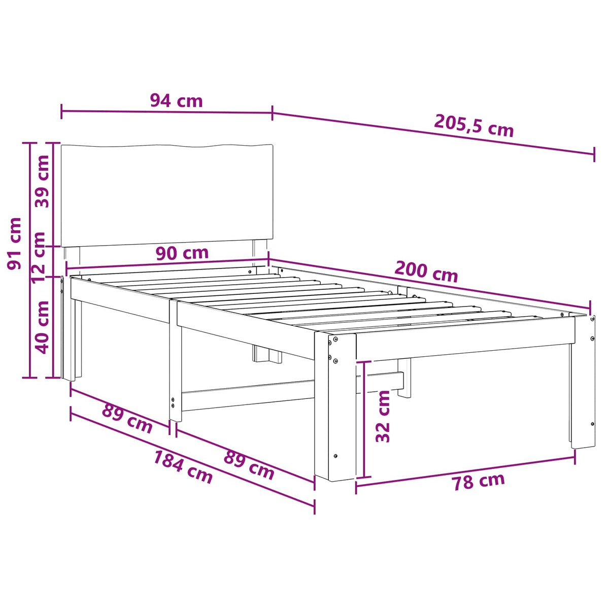 Einzelbettgestell mit Kopfteil ROSTOCK Dunkelbraun 90 x 200 cm