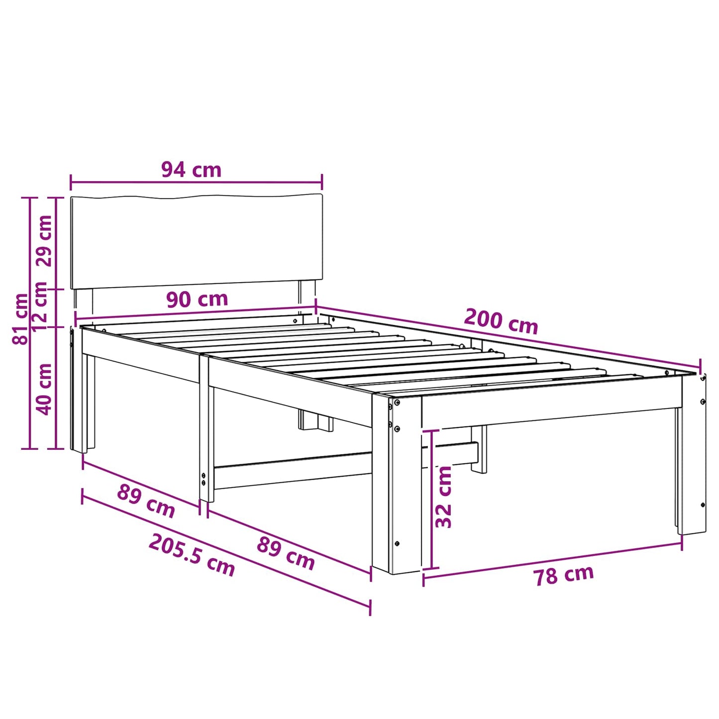 Einzelbettgestell mit Kopfteil ROSTOCK Dunkelbraun 90 x 200 cm