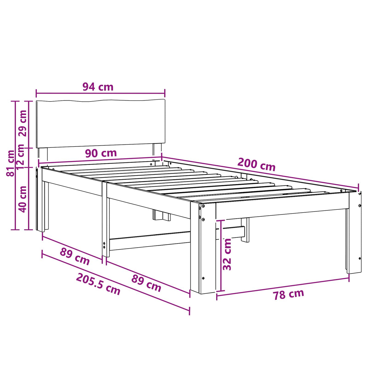 Einzelbettgestell mit Kopfteil ROSTOCK Dunkelbraun 90 x 200 cm