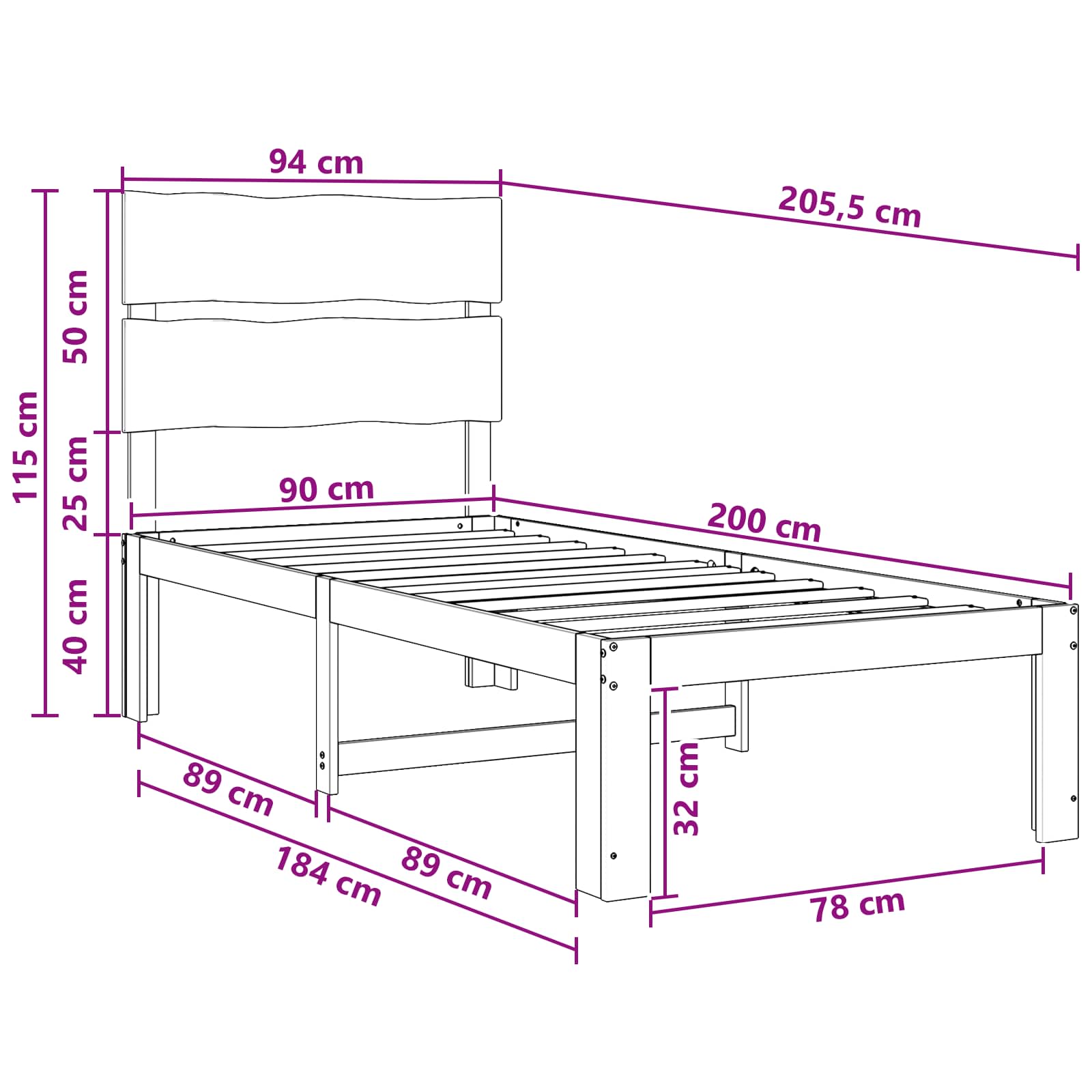 Einzelbettgestell mit Kopfteil ROSTOCK Dunkelbraun 90 x 200 cm
