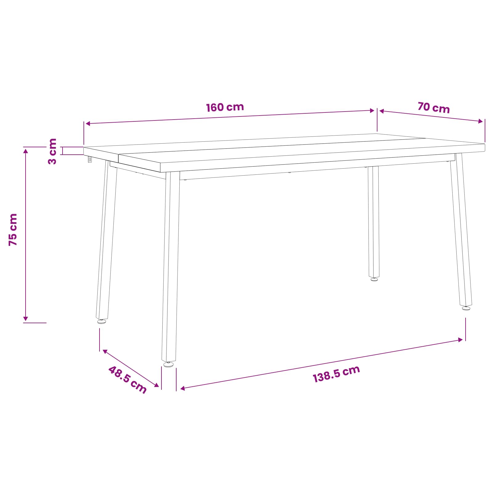 Quadratischer Esstisch 160 x 70 x 75 cm Massivholz Akazie Natur