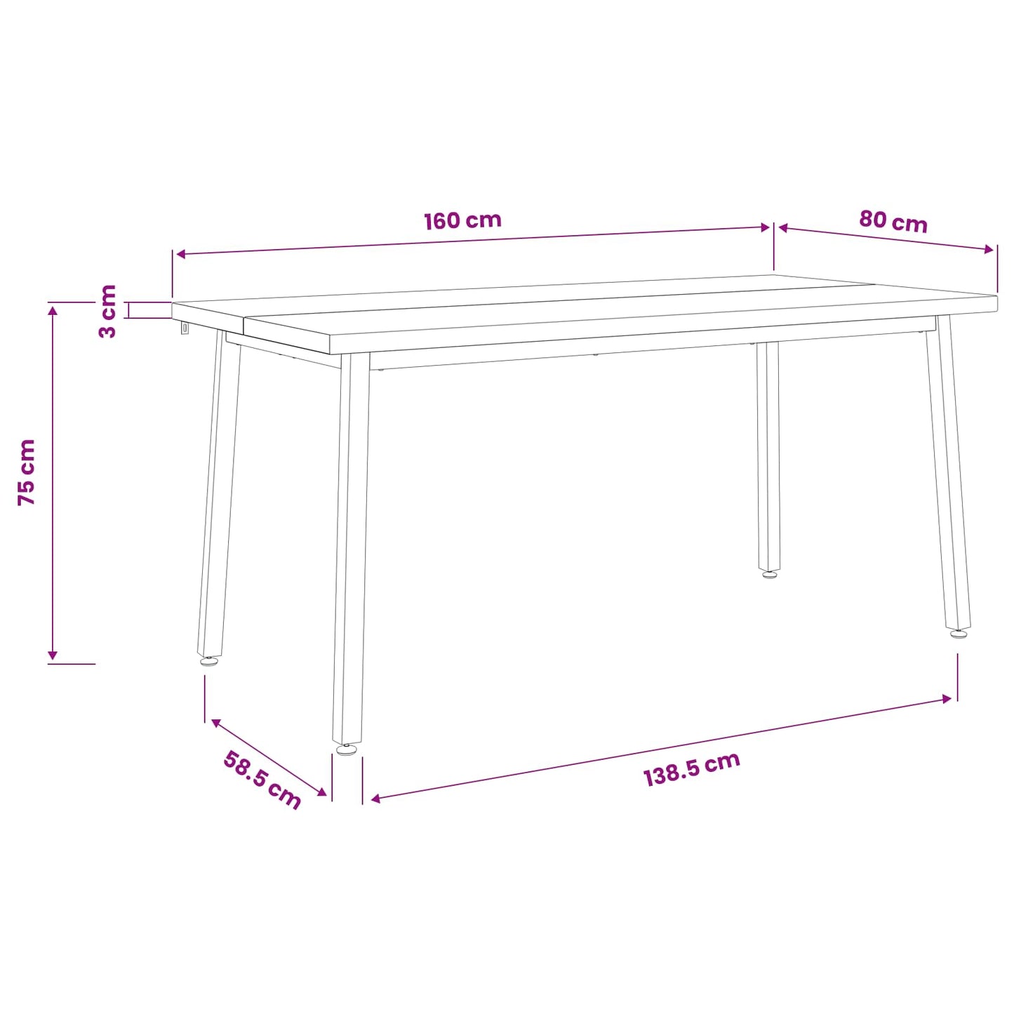 Quadratischer Esstisch 160 x 80 x 75 cm Massivholz Akazie Natur